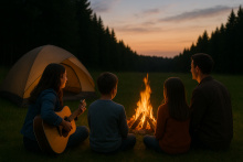 Lagerfeuerabend im Wald