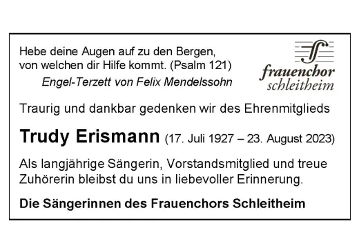 2023-08-31 Trauerinserat Trudi Erismann